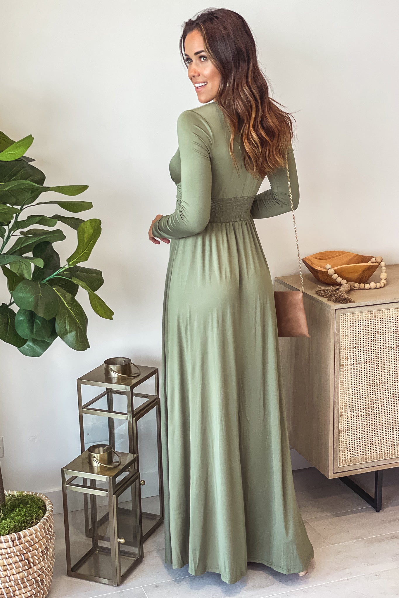 Olive V-Neck Maxi Dress With Long Sleeve And Slit | Maxi Dresses Saved by the Dress Olive V-Neck Maxi Dress With Long Sleeve And Slit | Maxi Dresses Saved by the Dress