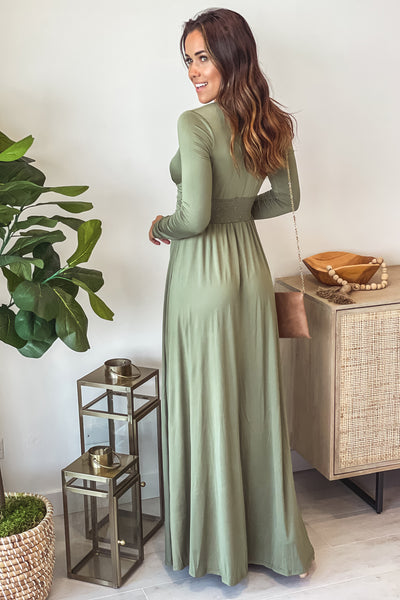 olive maxi dress with long sleeve