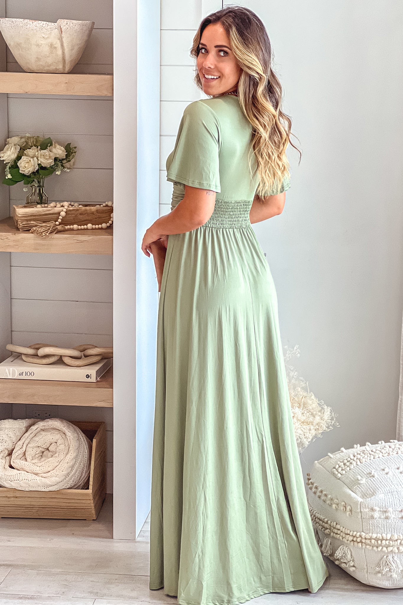 Olive Maxi Dress With Slit And Short Sleeves | Maxi Dresses Saved by the Dress Olive Maxi Dress With Slit And Short Sleeves | Maxi Dresses Saved by the Dress