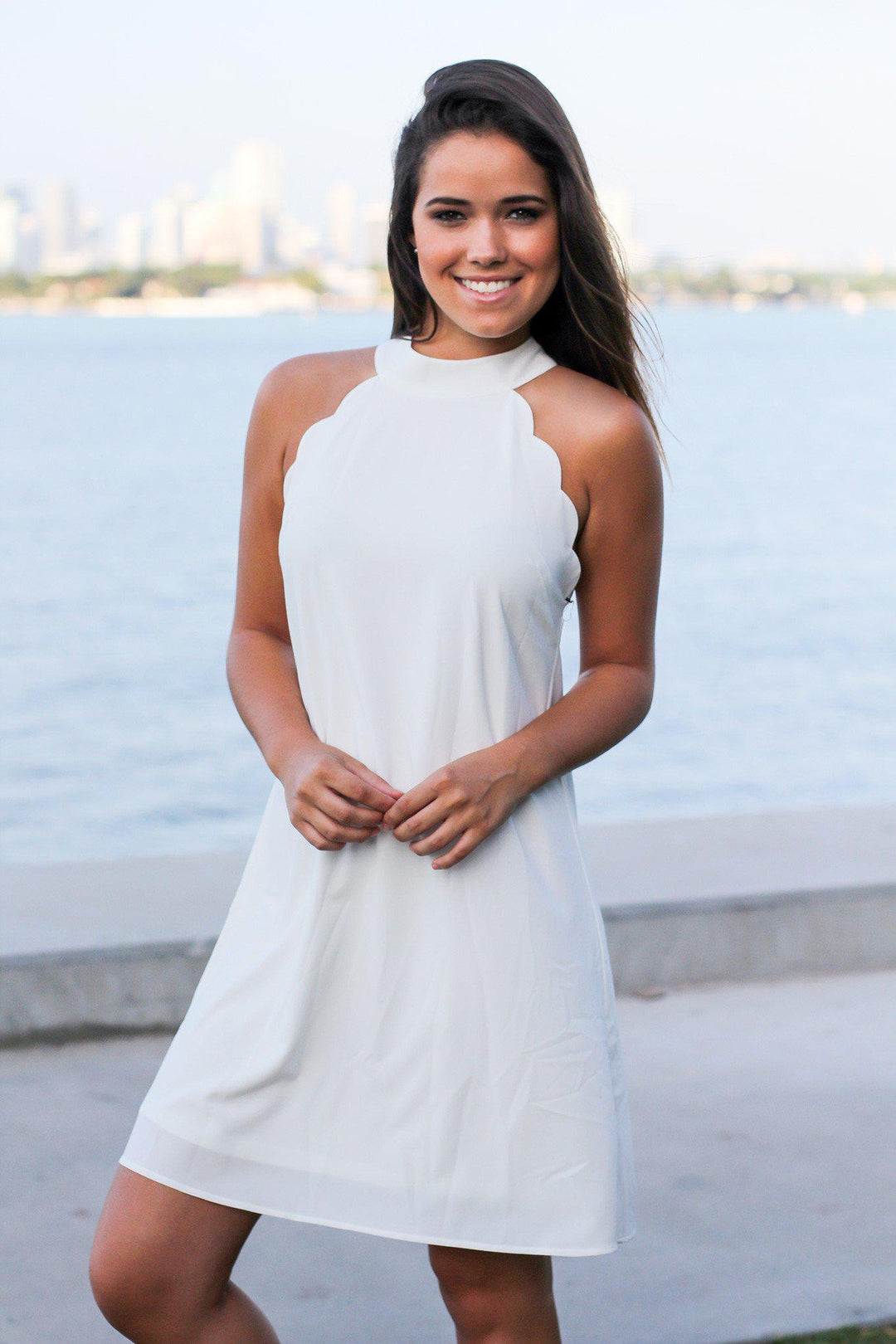 White Scalloped Short Dress