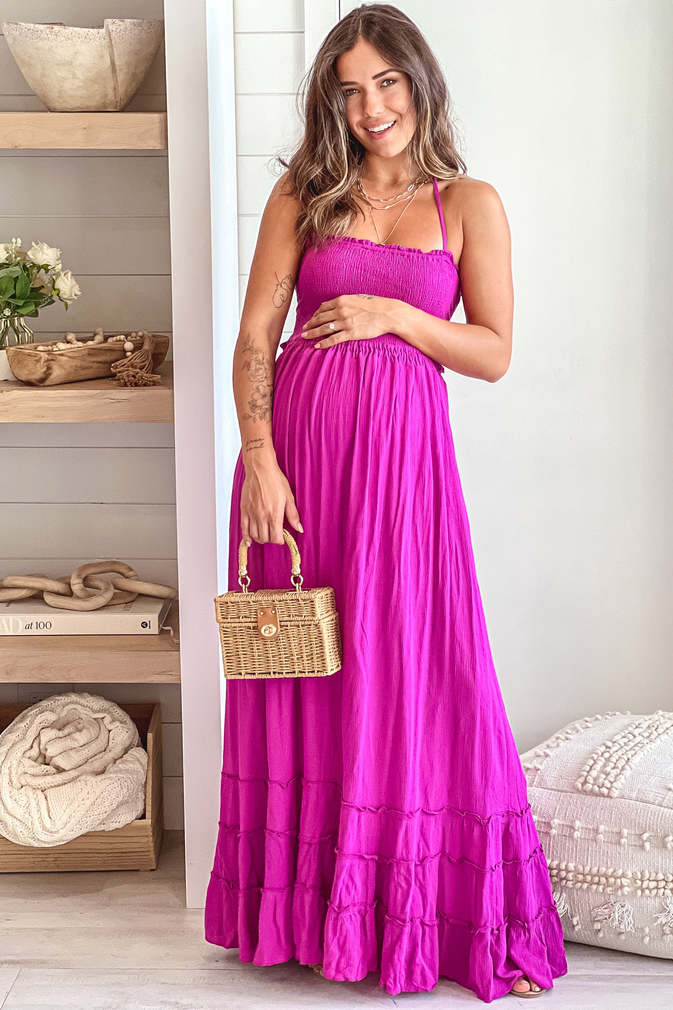 orchid maternity maxi dress with smocked top