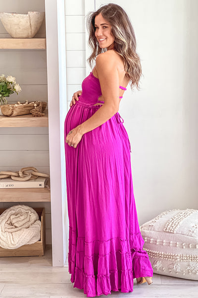 orchid maternity maxi dress with strappy back