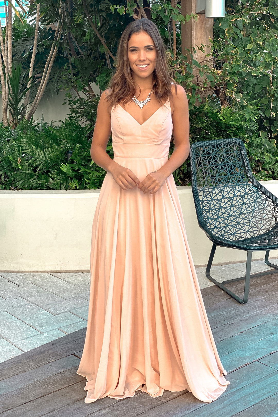 arrange applique embroidered lace paneled cami maxi dress in peach PEACH LACE APPLIQÚE MAXI DRESS | CULT MIA main image 0
