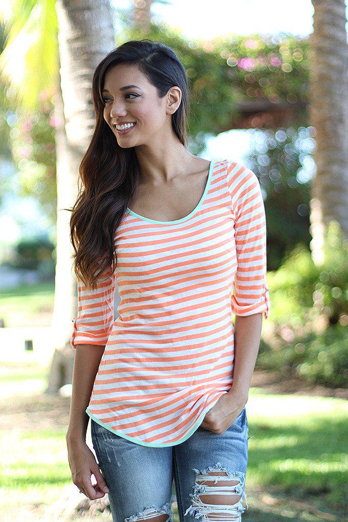 Peach Striped Top With Back Bow
