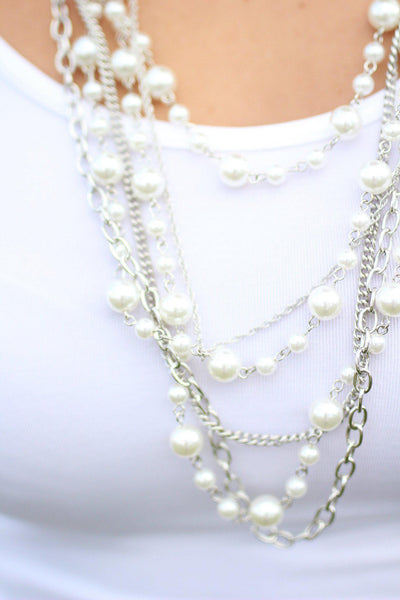 Pearl Silver Chain Necklace