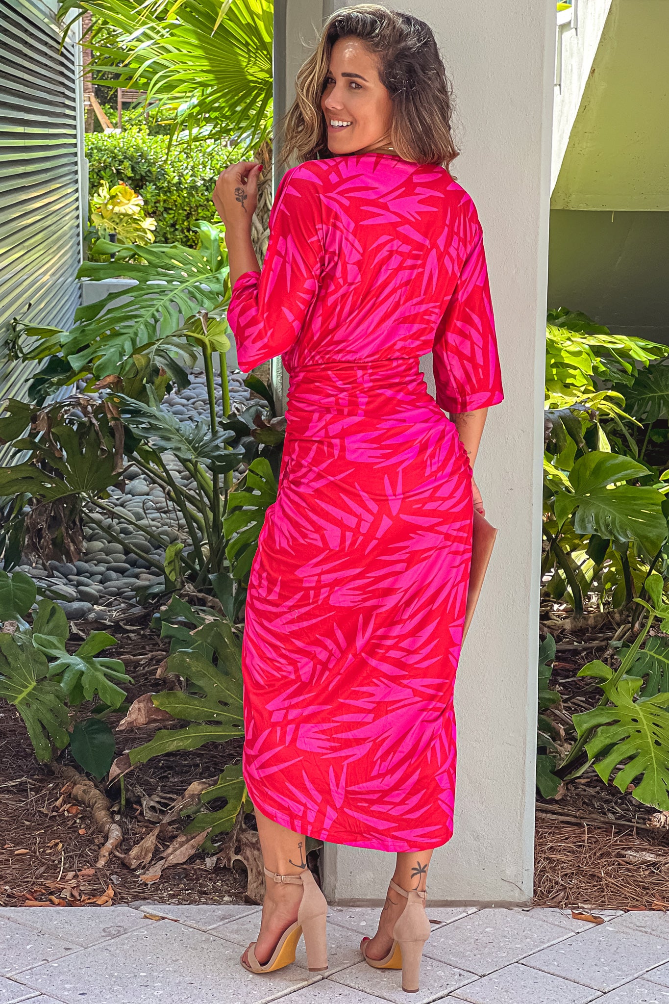 Pink And Red Asymmetrical Ruched Dress Pink And Red Asymmetrical Ruched Dress