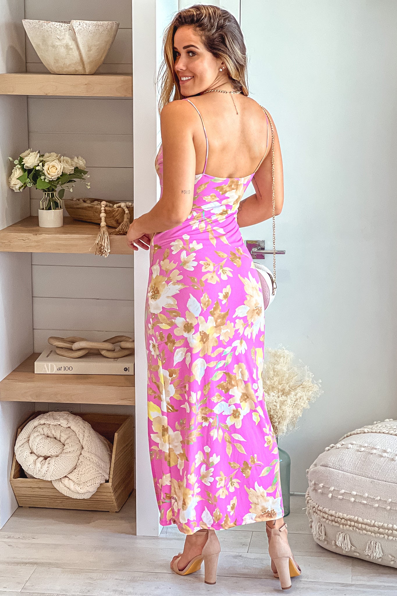 pink and yeallow floral dress