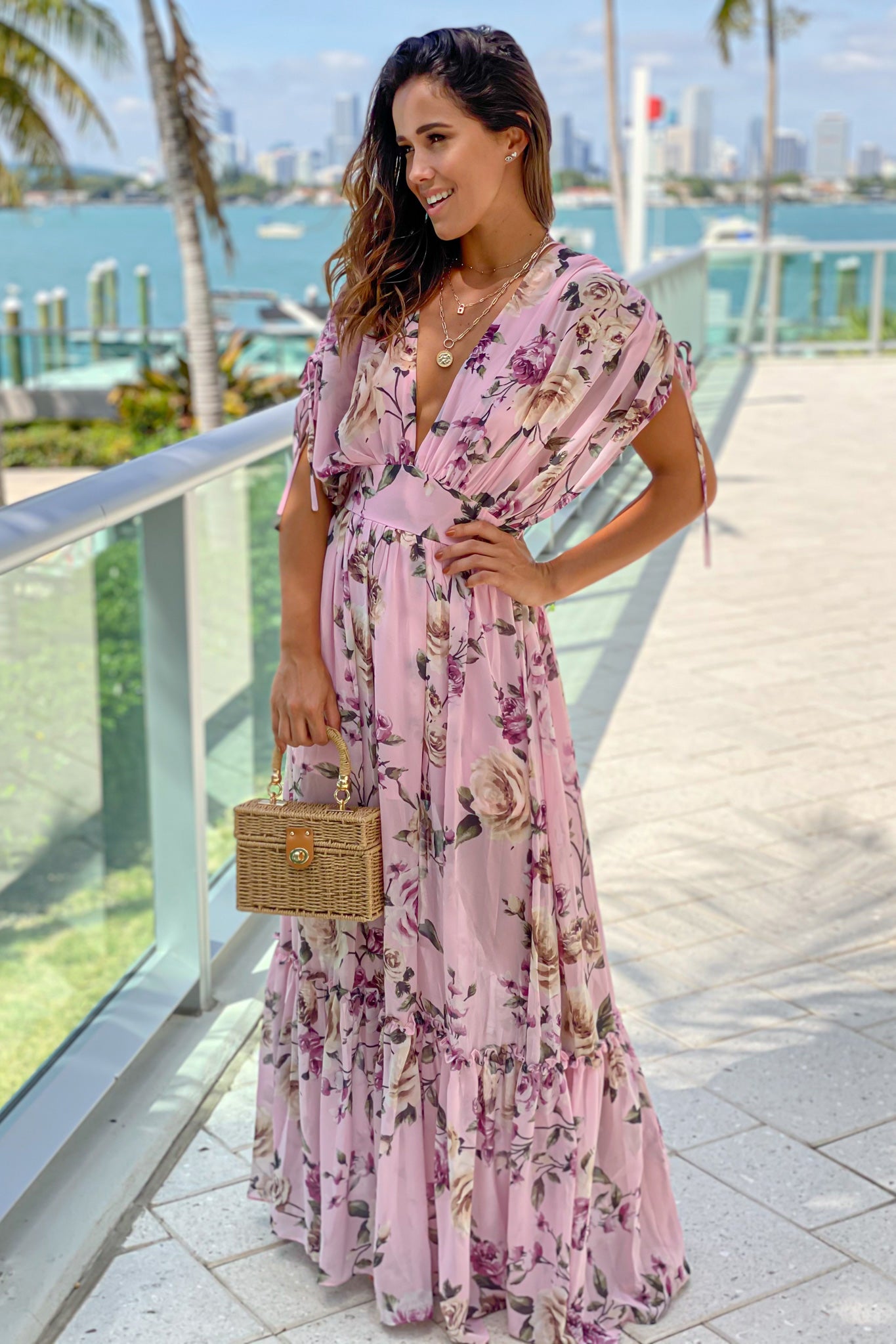 Pink Floral Maxi Dress With Dolman Sleeves | Maxi Dresses – Saved by ...