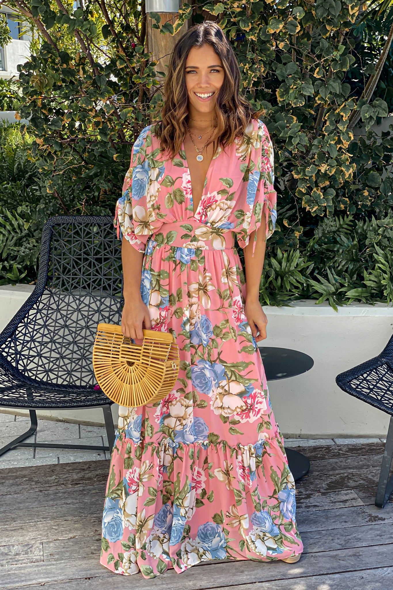 Pink Floral Dolman Sleeves Maxi Dress | Maxi Dresses – Saved by the Dress