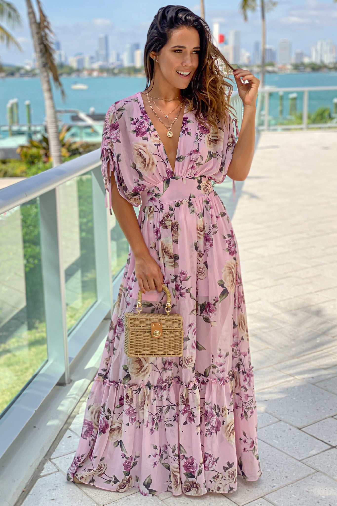 Pink Floral Maxi Dress With Dolman Sleeves | Maxi Dresses – Saved by ...