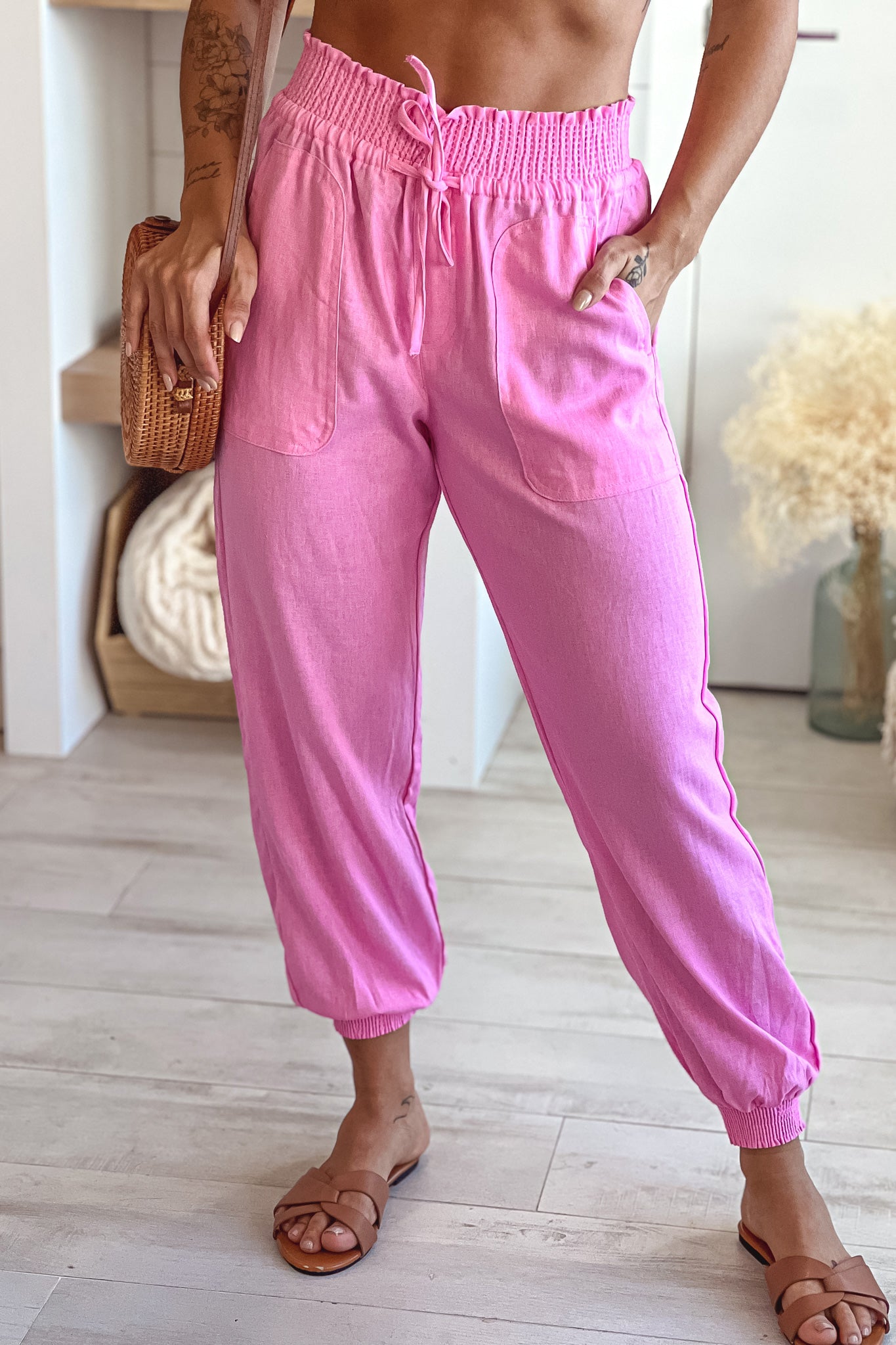 pink joggers with pockets