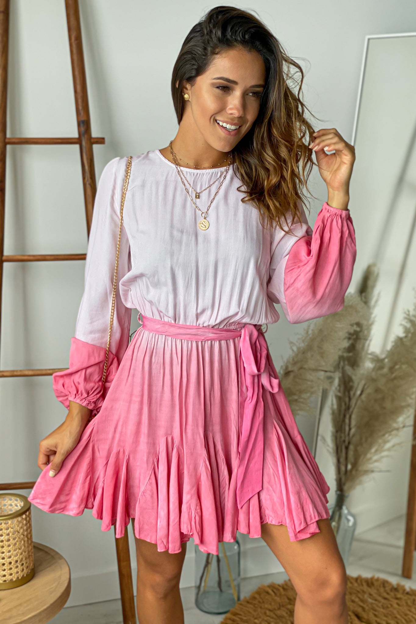 pink ombre cute short dress