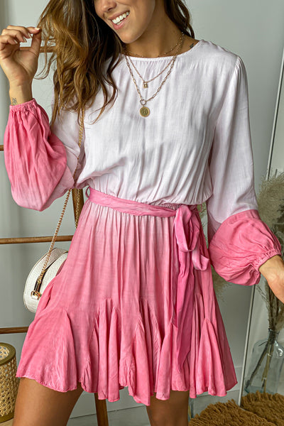 pink ombre short dress with sleeves