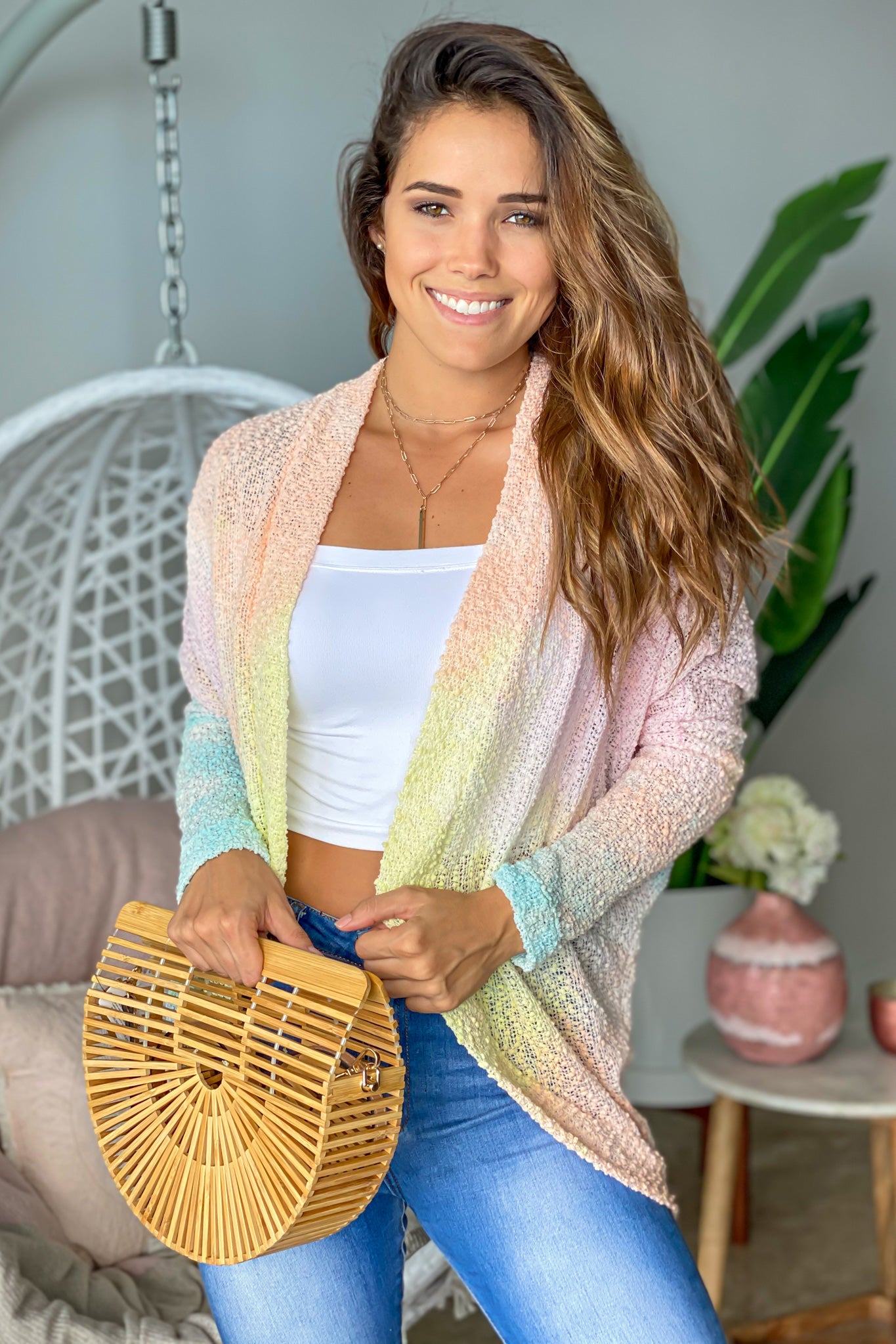 pink pastel ombre open cardigan