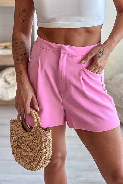 pink pleated shorts