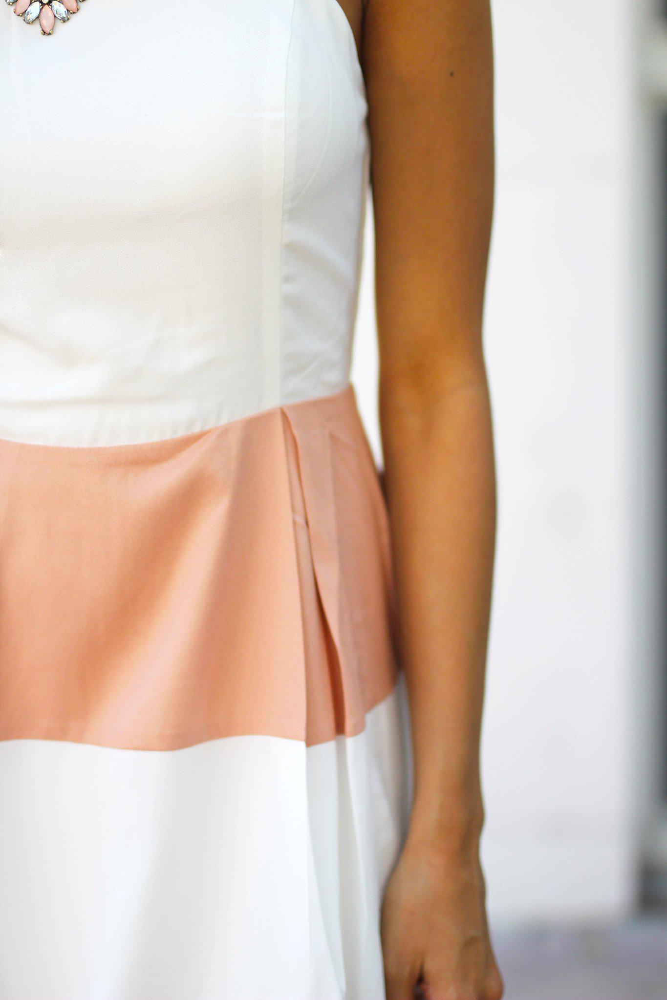Salmon and White Color Block Short Dress