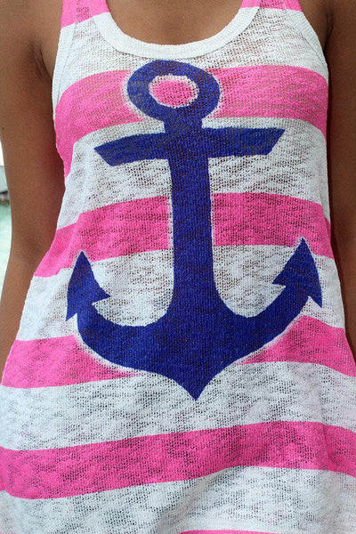 Pink and Blue Anchor Tank Top