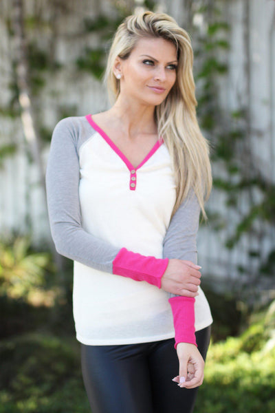 Ivory and Pink Top with Buttons