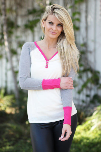 Ivory and Pink Top with Buttons