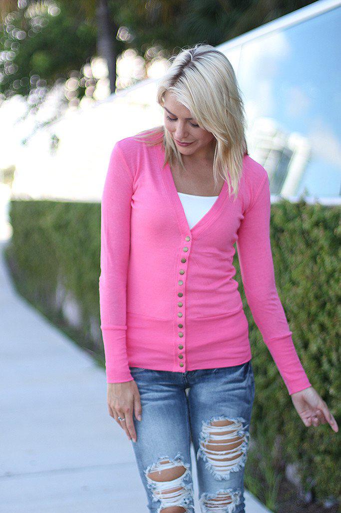 Pink Button Down Cardigan