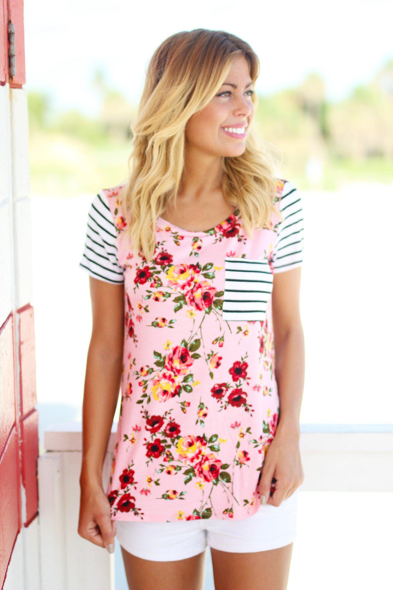 Pink Floral Top with Pocket