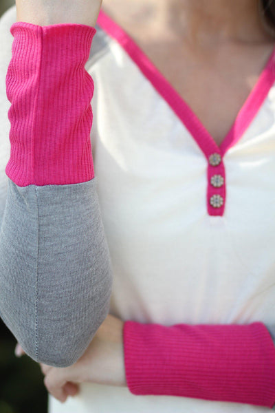 Ivory and Pink Top with Buttons