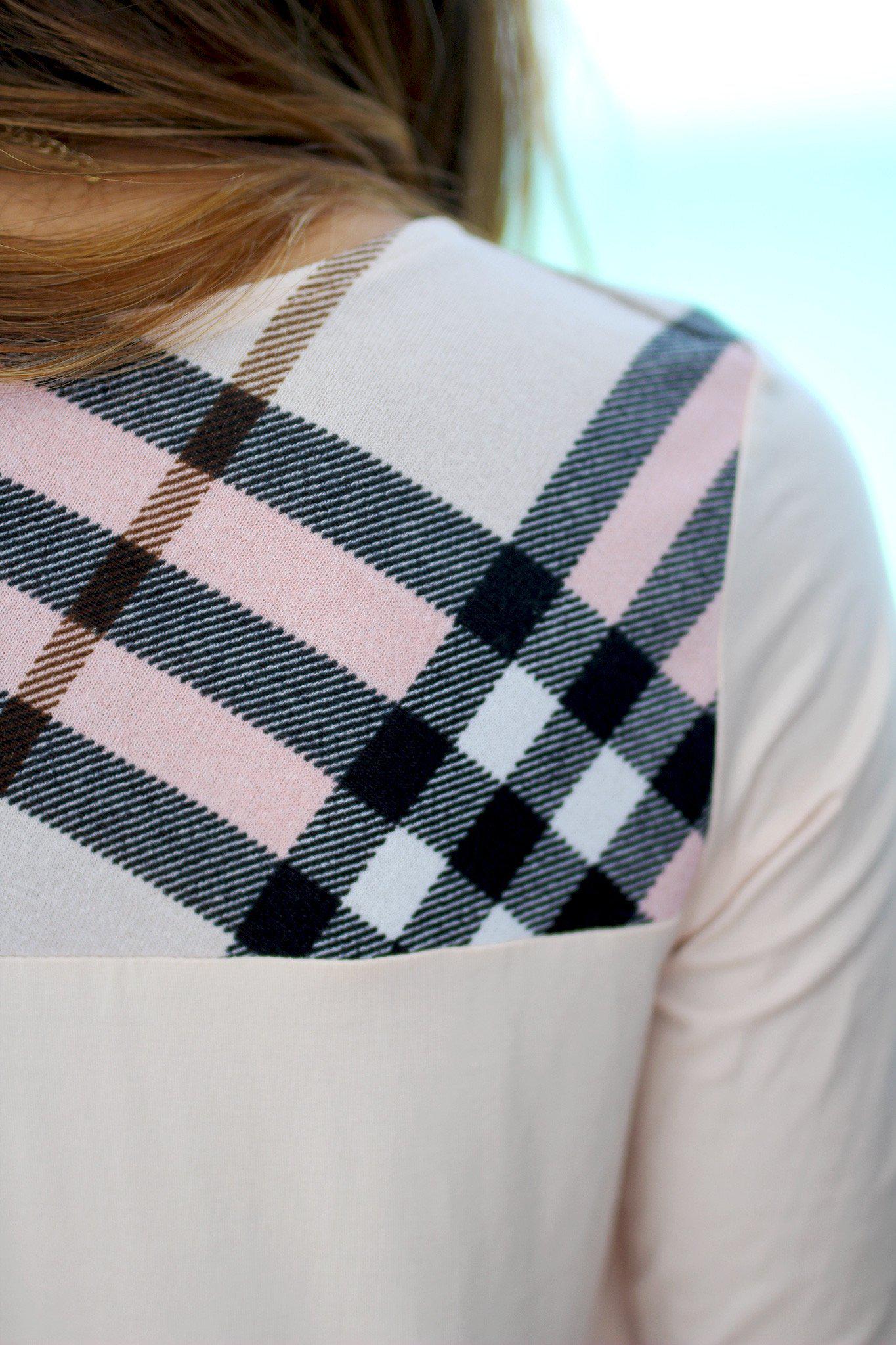 Blush and Plaid Top with Pocket