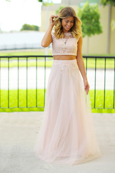 Blush Crochet Crop Top and Tulle Set