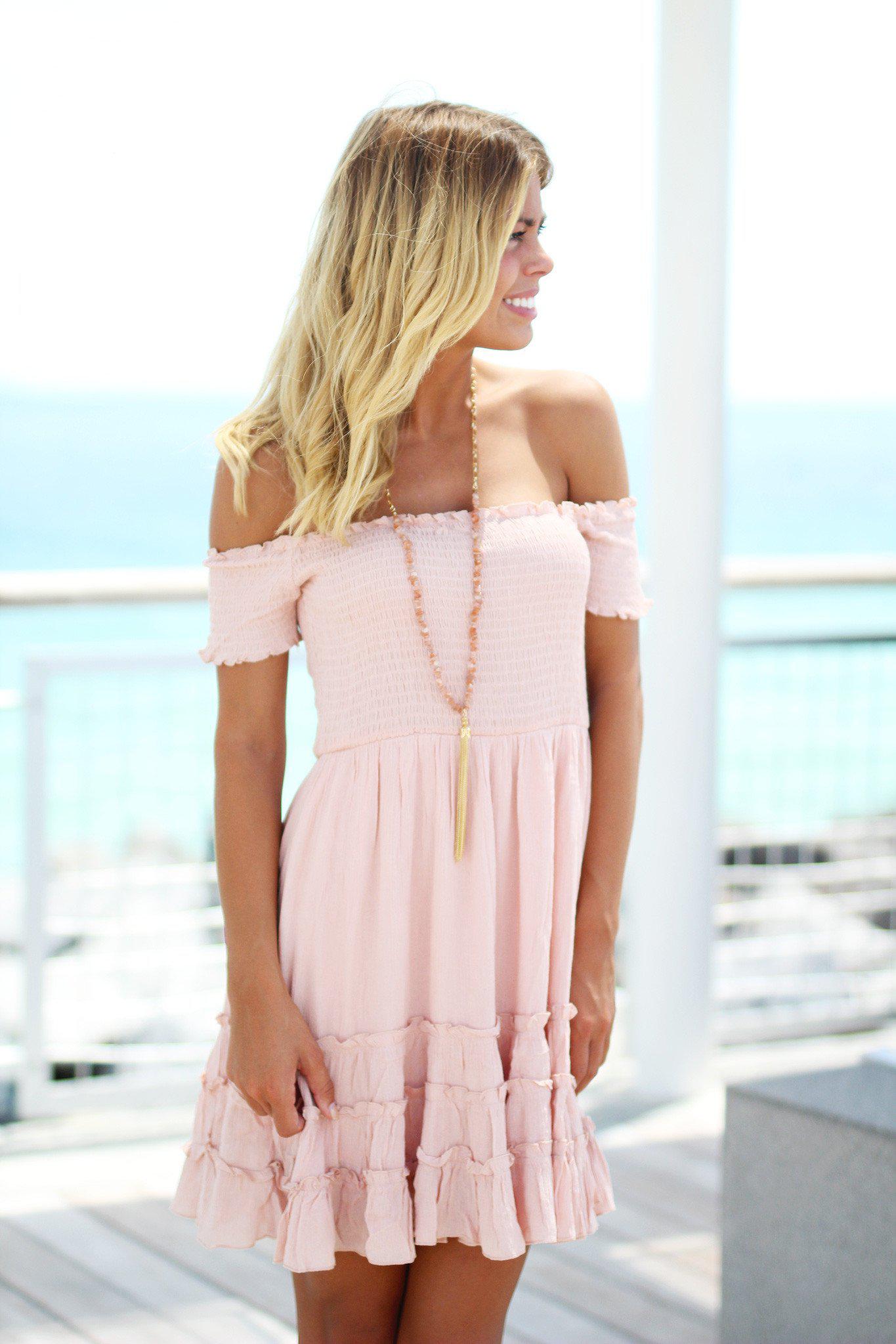 Pink Off Shoulder Short Dress