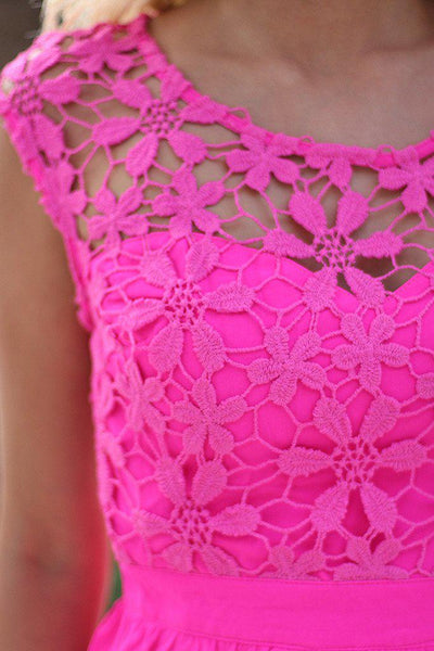 Neon Pink Short Dress With Crochet Back