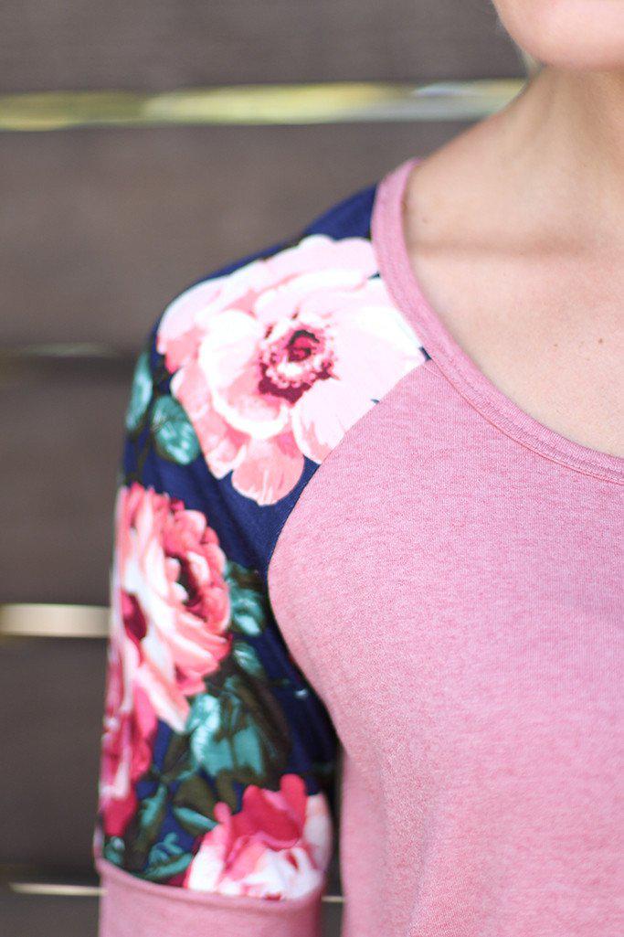 Pink Top With Floral Short Sleeves