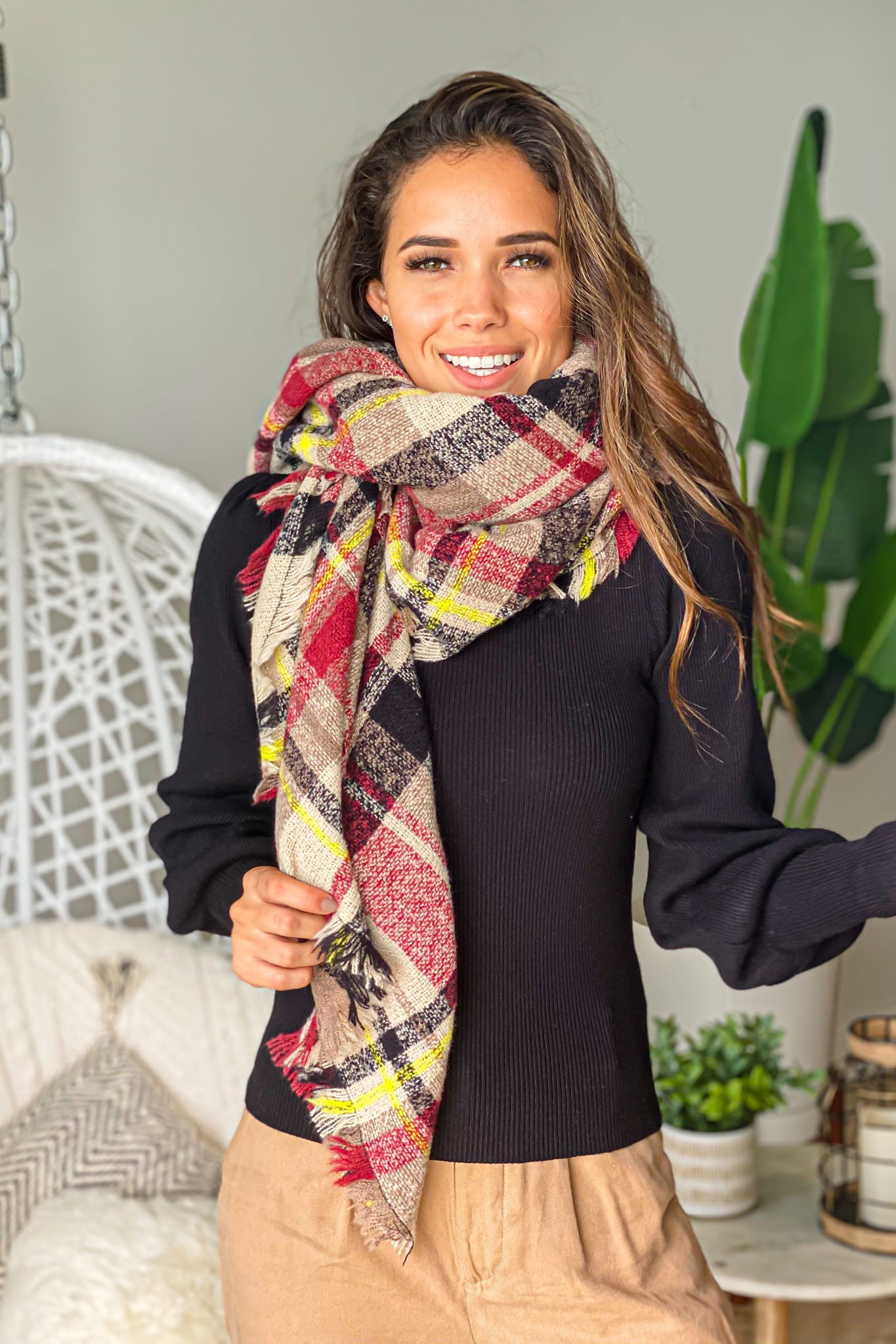 plaid multi color scarf