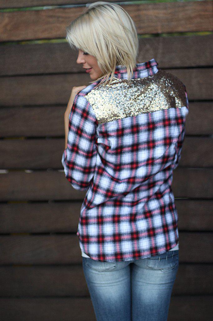 Plaid Top With Sequins