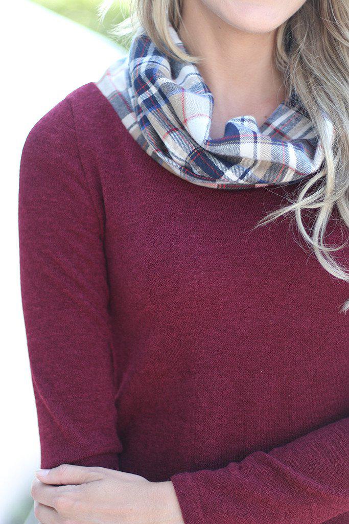 Burgundy Tunic With Plaid Detail