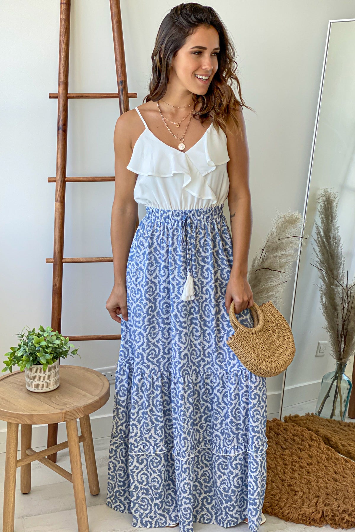 White And Blue Printed Maxi Dress | Maxi Dresses – Saved by the Dress