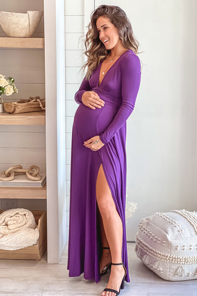 purple cute maternity maxi dress