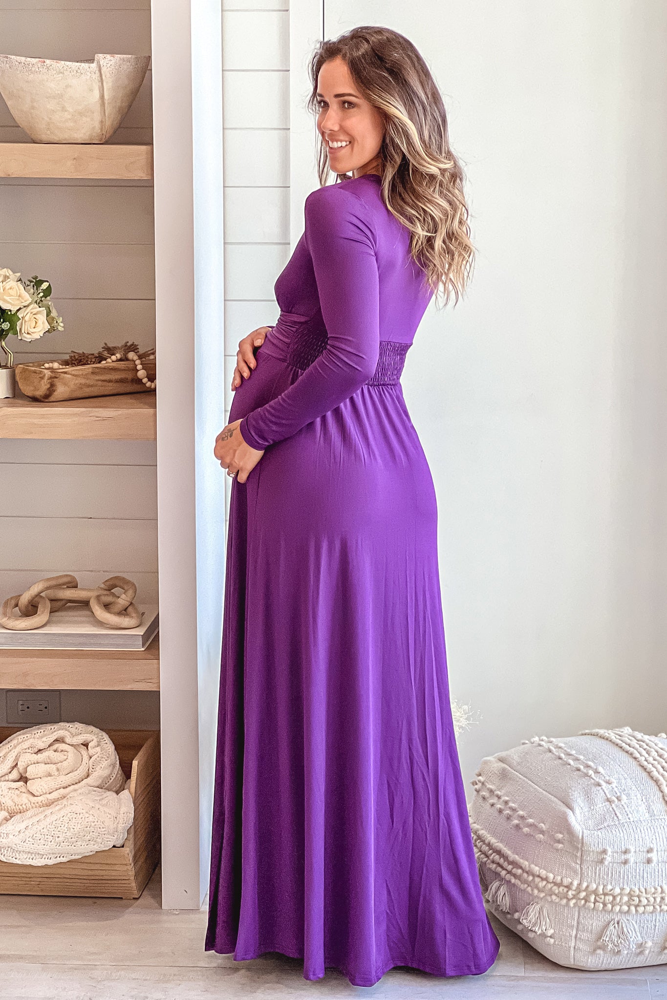 purple maternity maxi dress