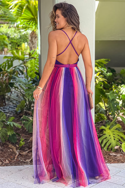 purple tulle maxi dress