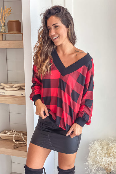 red and black long sleeve top