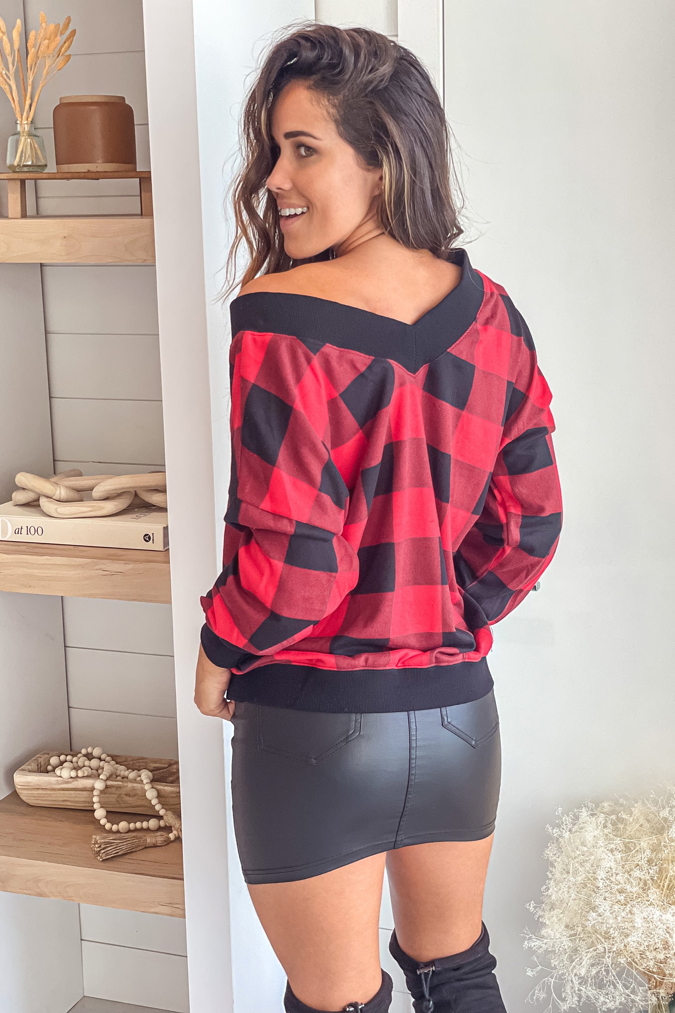 red and black plaid top