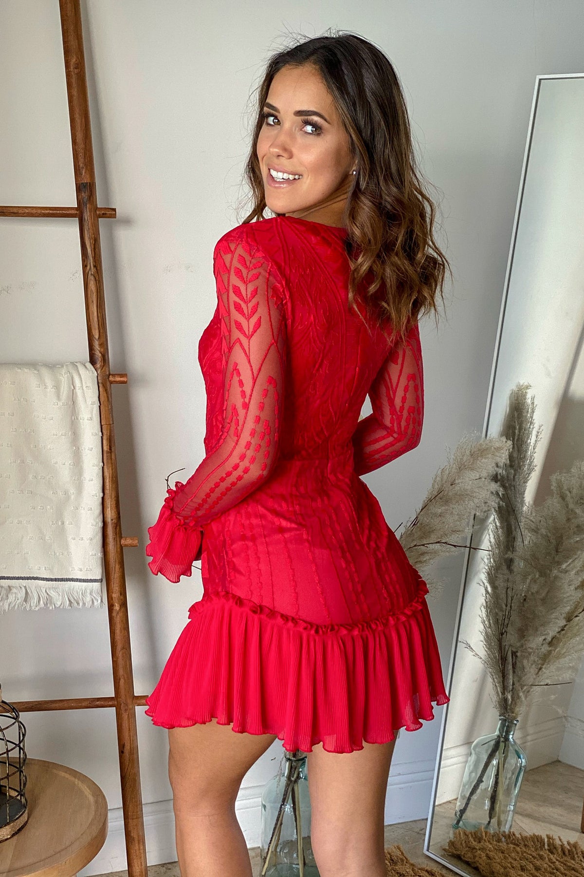 Red Long Sleeve Lace Short Dress | Short Dresses – Saved by the Dress
