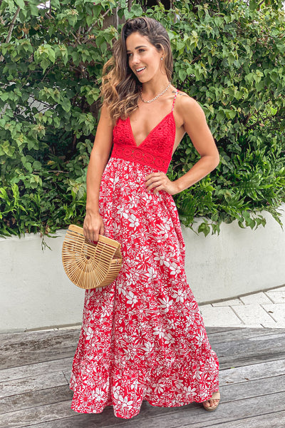 red floral summer maxi dress