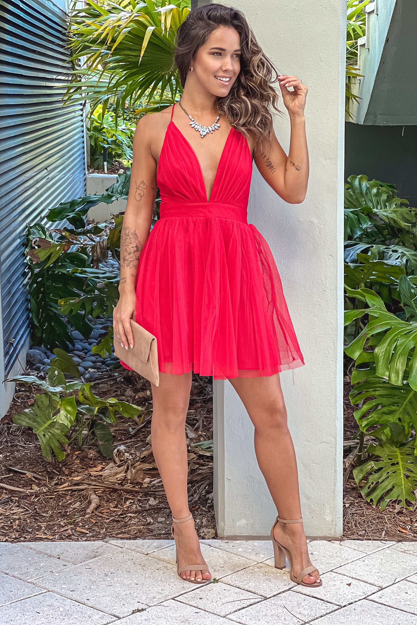 Red Tulle Mini Dress With V-Neck | Cocktail Dresses Saved by the Dress Red Tulle Mini Dress With V-Neck | Cocktail Dresses Saved by the Dress