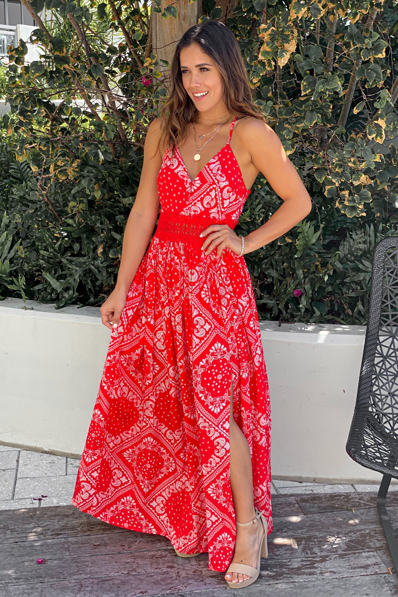 red vacation maxi dress