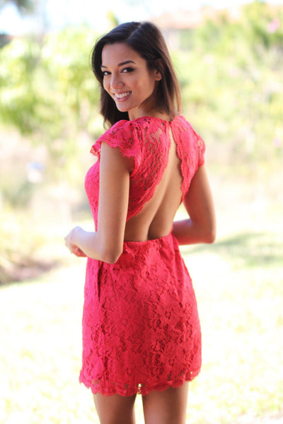 Red Lace Dress with Pockets