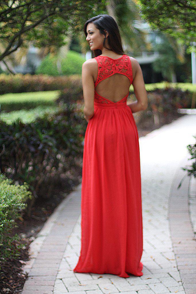 Dark Coral Crochet Maxi Dress CoralLong Dress Saved by the Dress