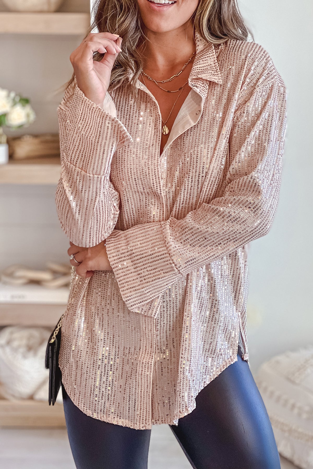 Rose Gold Sequin Long Sleeve Top | Cute Tops Saved by the Dress Rose Gold Sequin Long Sleeve Top | Cute Tops Saved by the Dress