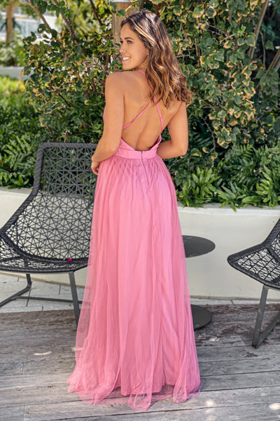 rose maxi dress with criss cross back