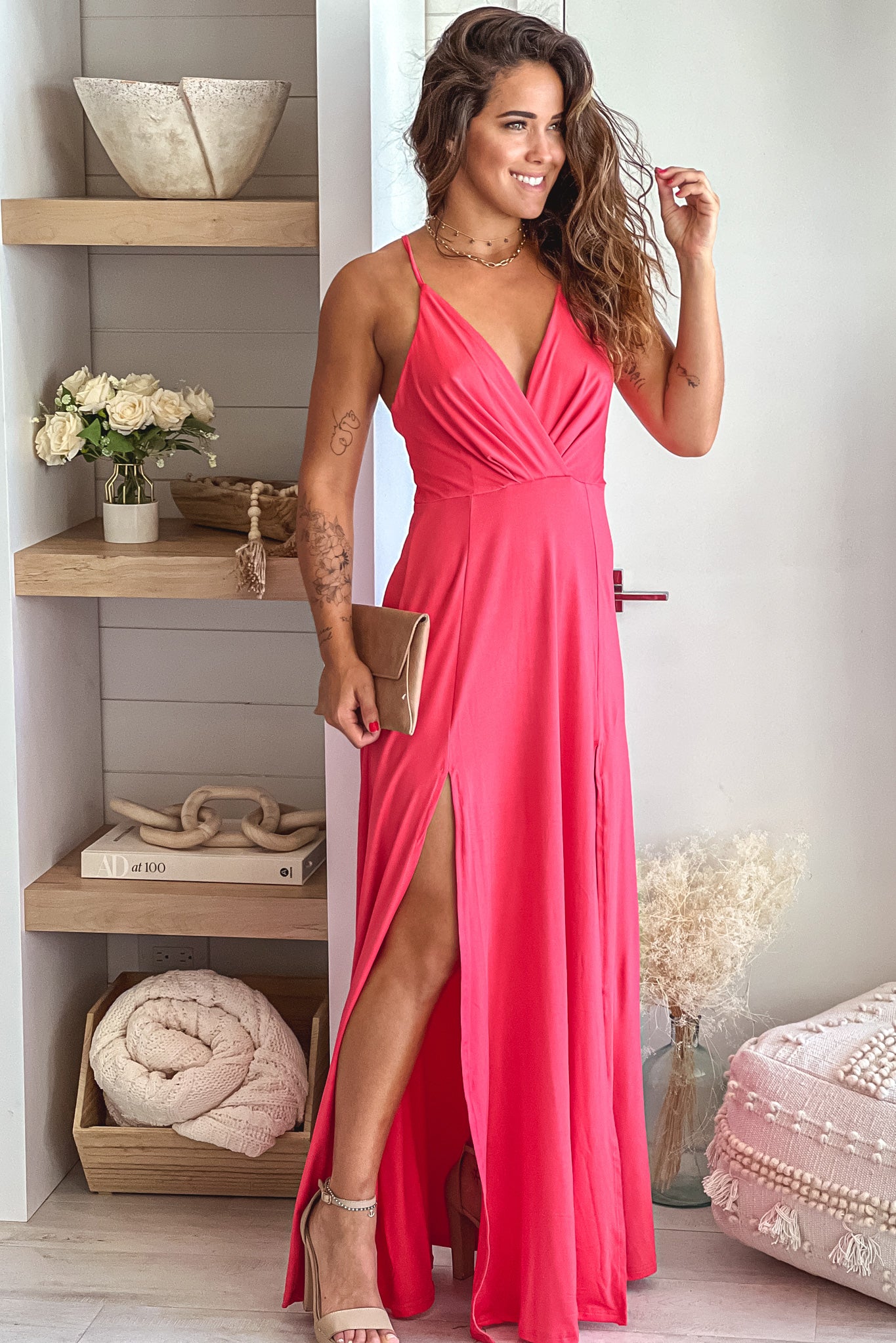 rose maxi dress with slit