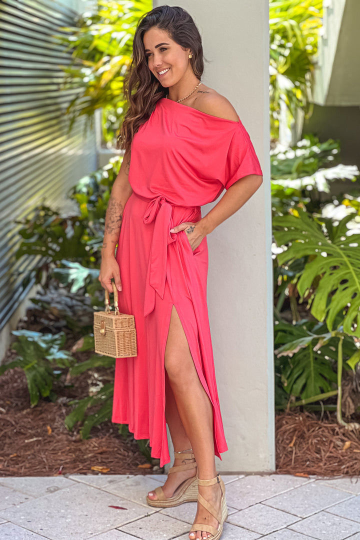 Rose One Shoulder Midi Dress With Tie Waist | Midi Dresses Saved by the Dress Rose One Shoulder Midi Dress With Tie Waist | Midi Dresses Saved by the Dress